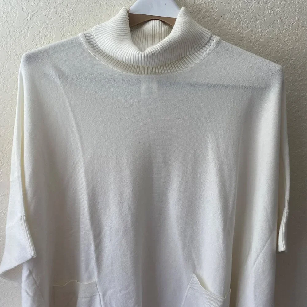 Michael‎ KorsTurtleneck Poncho Sweater Womens XL White Cotton Blend Relaxed